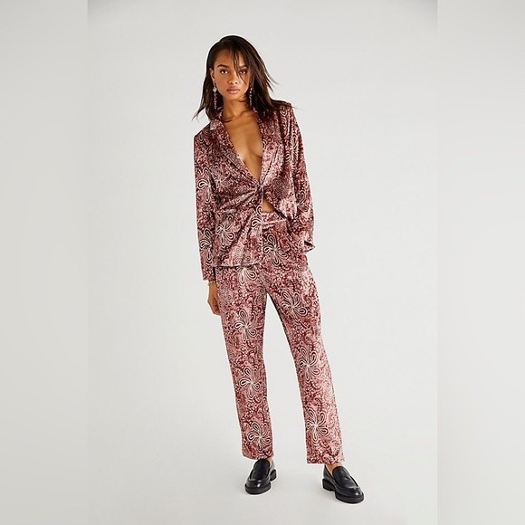 Free People Pants - MINKPINK Paisley Velvet Blazer and Slacks Suit set in red size XS